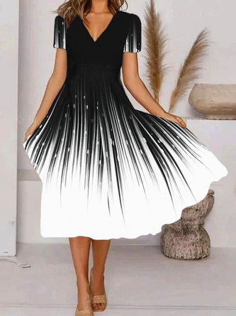 V Neck Casual Abstract Printed Short Sleeve Dress