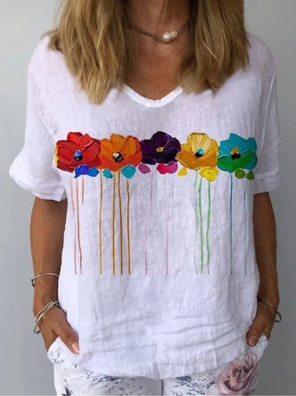 Women's short sleeve v-neck t-shirt, summer dragonfly floral print tunic tops, tie dye casual loose shirt blouses cotton tunic tee stylish streetwear 2022