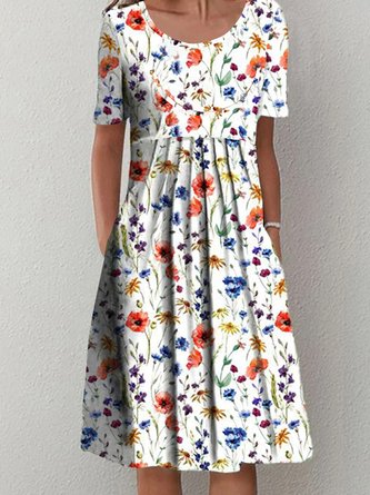 Women's Holiday Weekend Floral Loosen Casual Short Sleeve Woven Midi Dress