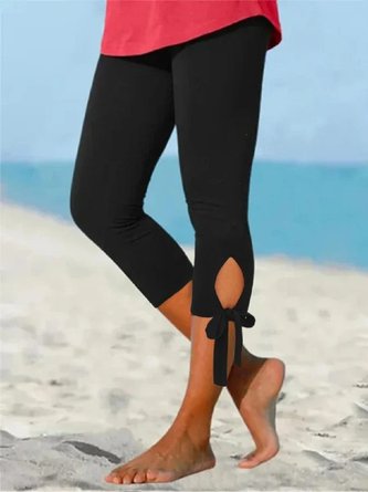 Women's Daily Black Casual Plain Jersey Leg Strap Design Leggings