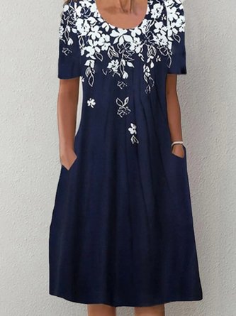 Women's Weekend Daily Floral Casual Short Sleeve Pockets A-Line Midi Dresses 2022