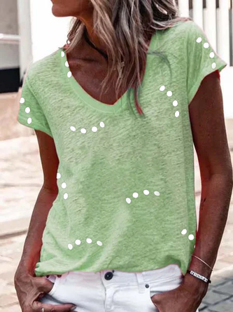 Women's Daily Weekend Polka Dots Jersey V Neck Casual Short Sleeve T-shirt