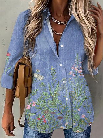 Women's Daily Casual Floral Casual Shirt Collar Long Sleeve Tunic Blouse