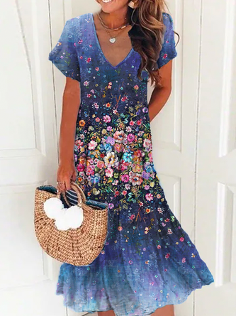 Floral Short Sleeve Casual Dresses