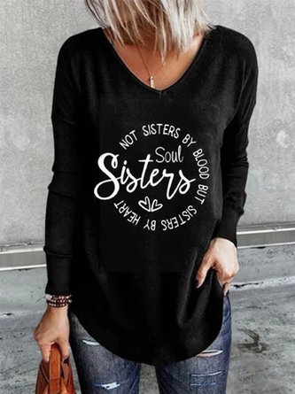 Soul Sisters Long Sleeve V Neck Plus Size Casual T-Shirt