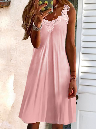 Women's A Line Dress Knee Length Dress pink Sleeveless Print Lace Print  Summer Fall V Neck Casual Vacation Dress