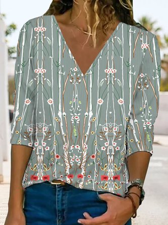 Loose Floral Casual Jersey T-Shirts