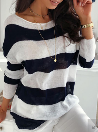 Women's Pullover Sweater Jumper Knit Knitted Striped Crew Neck Long Sleeve Loosen Stylish Casual Daily Fall Winter