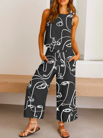 Abstract Printed Casual Two Piece Sets