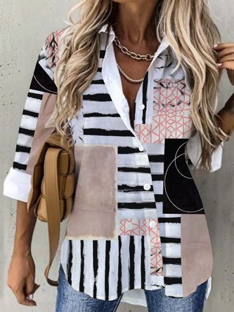 Women's Plus Size Tops Shirt Casual Abstract Print Long Sleeve Shirt Collar Streetwear Daily Going out Polyester Blouses Fall 2022
