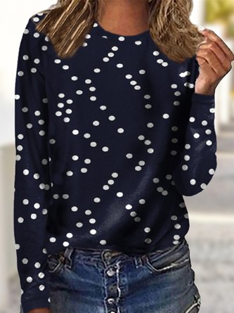 Polka Dots Long Sleeve Crew Neck Plus Size Casual T-Shirt