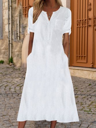 Women's Elegant V Neck Short Sleeve Cotton Dress