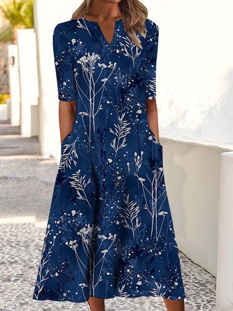 Women Casual Floral Autumn Micro-Elasticity Daily Midi Best Sell H-Line Regular Dress