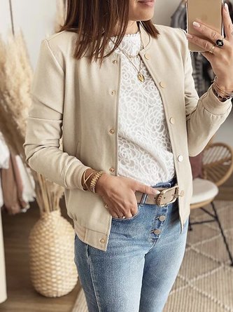Women Casual Plain Autumn Polyester Daily Loose Long sleeve H-Line Regular Jacket