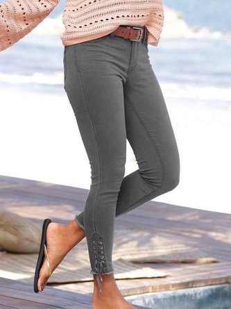 Women Casual Plain Autumn Natural Micro-Elasticity Daily Denim Long Legging Casual Pants