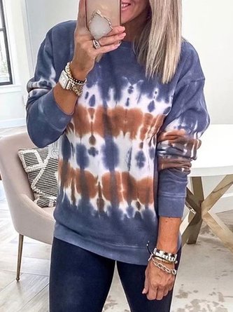 Casual Autumn Tie-Dye Pattern Natural Micro-Elasticity Loose Jersey Best Sell Regular Size Sweatshirt for Women