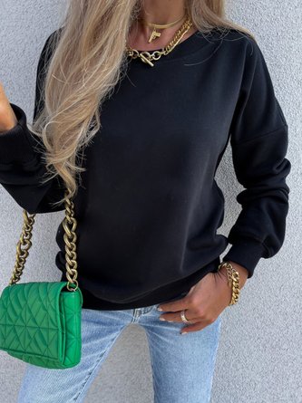 Casual Plain Autumn Polyester Micro-Elasticity Loose Standard Long sleeve Regular Sweatshirt for Women