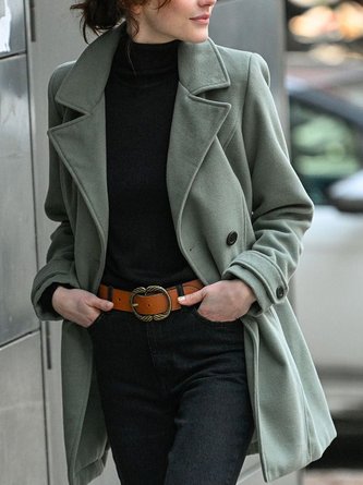 Casual Plain Autumn Lightweight No Elasticity Daily Loose Shawl Collar Regular Size Overcoat for Women