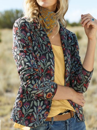 Vintage Floral Autumn No Elasticity Daily Long sleeve Lapel Collar Regular Regular Size Blazer for Women