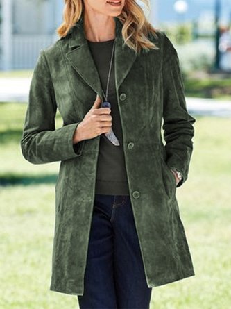 Women Casual Plain Autumn Suede Micro-Elasticity Daily Long sleeve Mid-long H-Line Overcoat