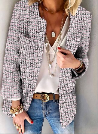 Jacket Tweed Casual Plaid Long Sleeve Outerwear
