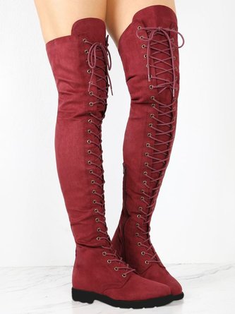 Lace-Up Front Over Knee Low Heel Rider Boots