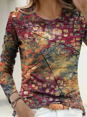 Vintage Abstract Graphic Crew Neck Long Sleeve T-shirt