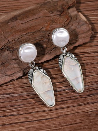 Silver Pearl Inlaid Shell Cropped Earrings Casual Everyday Commuter Jewelry