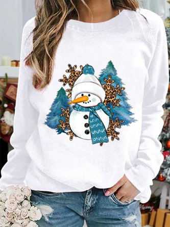 Casual Christmas Snowman Long sleeve Crew Neck Sweatshirt