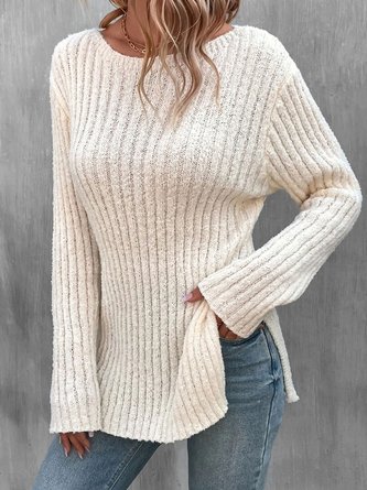 Casual Plain Yarn/Wool Yarn Crew Neck Sweater