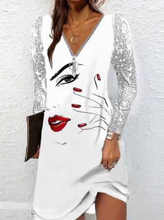 Party Abstract Glitter V Neck Dress