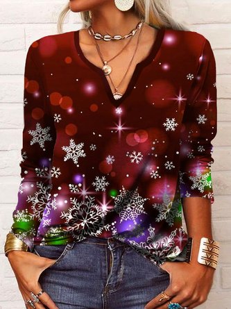 Christmas Snowflake Long sleeve V neck T-Shirt