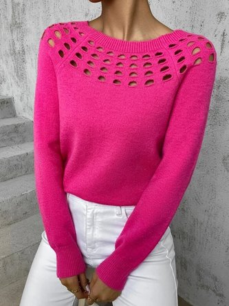Crew Neck Plain Hollow Out Casual Sweater
