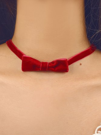 Red Velvet Bow Necklace Christmas New Year Valentine's Day Jewelry Gifts For Her