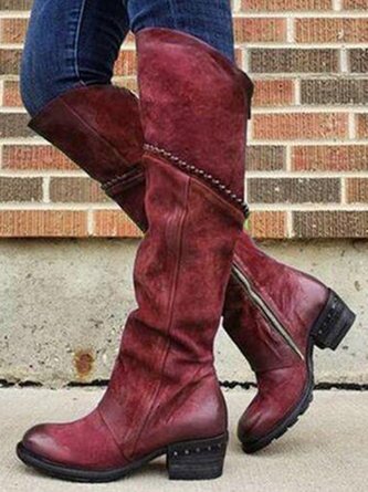 Vintage Panelled Soft Leather Zip Block Heel Boots