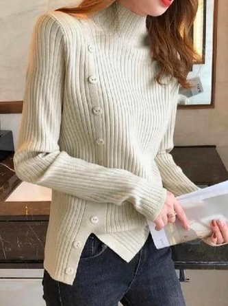 Turtleneck Plain Casual Loose Sweater