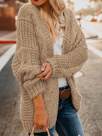 Loose Plain Casual Sweater Coat