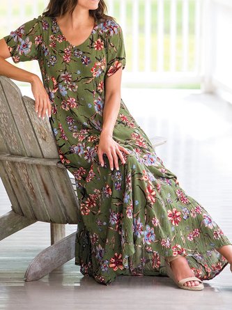 Floral Vacation Crew Neck Loose Dress