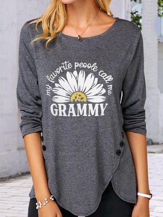Casual Jersey Text Letters Crew Neck Top