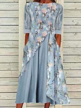 Loose Floral Crew Neck Casual Dress