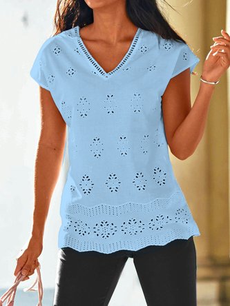 V Neck Vacation Embroidery Top