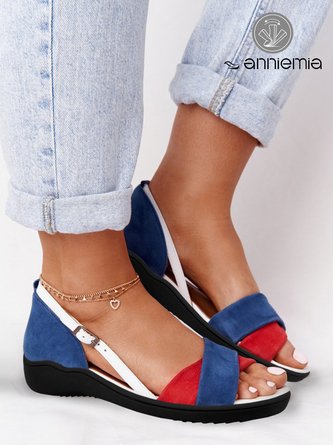 Red-Blue Buckle Decor Color Block Strappy Sandals