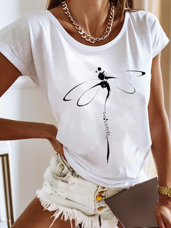 Casual Jersey Dragonfly Printed Loose T-Shirt