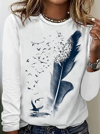 Loose Feather Pattern Casual T-Shirt