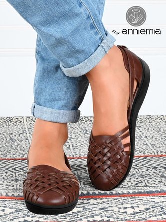 Retro Woven Strip Hollow Out Comfortable And Soft Shoes