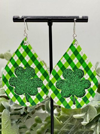 St. Patrick Clover Plaid Leather Earrings Holiday Party Jewelry Irish Festival