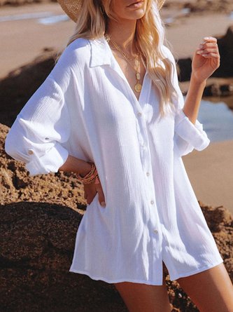 Vacation Plain Stand Collar Coverup
