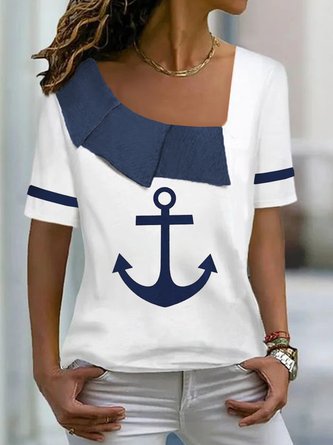 Anchor Pattern Casual Jersey Blouse