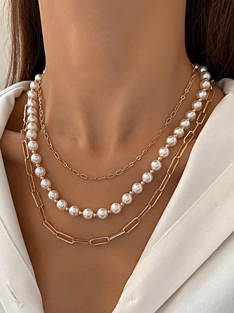 Pearl Chain Multilayer Necklace Daily Gathering Party Wedding Women Jewelry