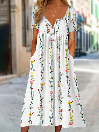 Crew Neck Casual Floral Dress